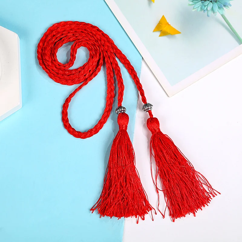 Ladies Belts Fashion Chinese Braided Style Woven Tassel Belt Women's Bohemian Tassel Waistband Waist Rope Dress Accessories