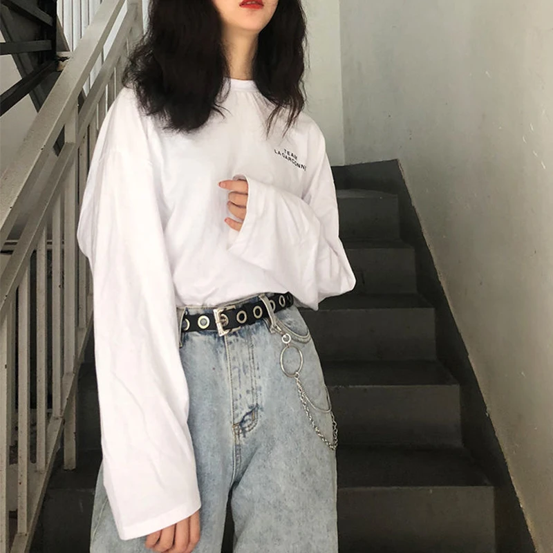 Men Women Punk Belt PU Leather Pin Buckle Jeans Strap Korean Full Hole Decorative Pants Chain Boys Girls Street Retro Waistband