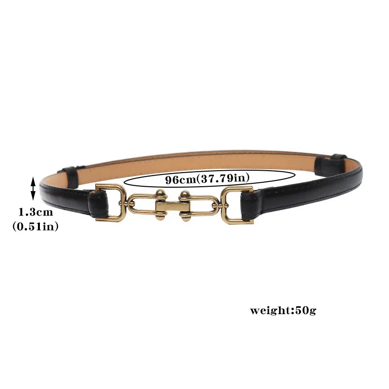 Horsebit Woman Belt Vintage Brass Lock Buckle PU Leather Thin Belts Adjustable Waistband For Ladies Dress Coat Suit Decor Strap