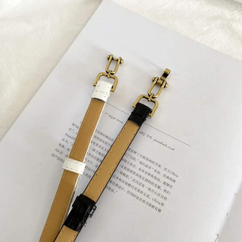 Horsebit Woman Belt Vintage Brass Lock Buckle PU Leather Thin Belts Adjustable Waistband For Ladies Dress Coat Suit Decor Strap