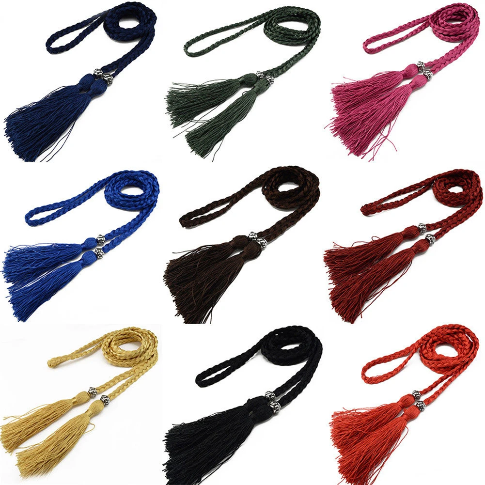 Women Waist Belt Rope Chinese Braided Style Woven Tassel Belt Colorful Knot Decorated Waist Chain Female Dress Coat Accessories