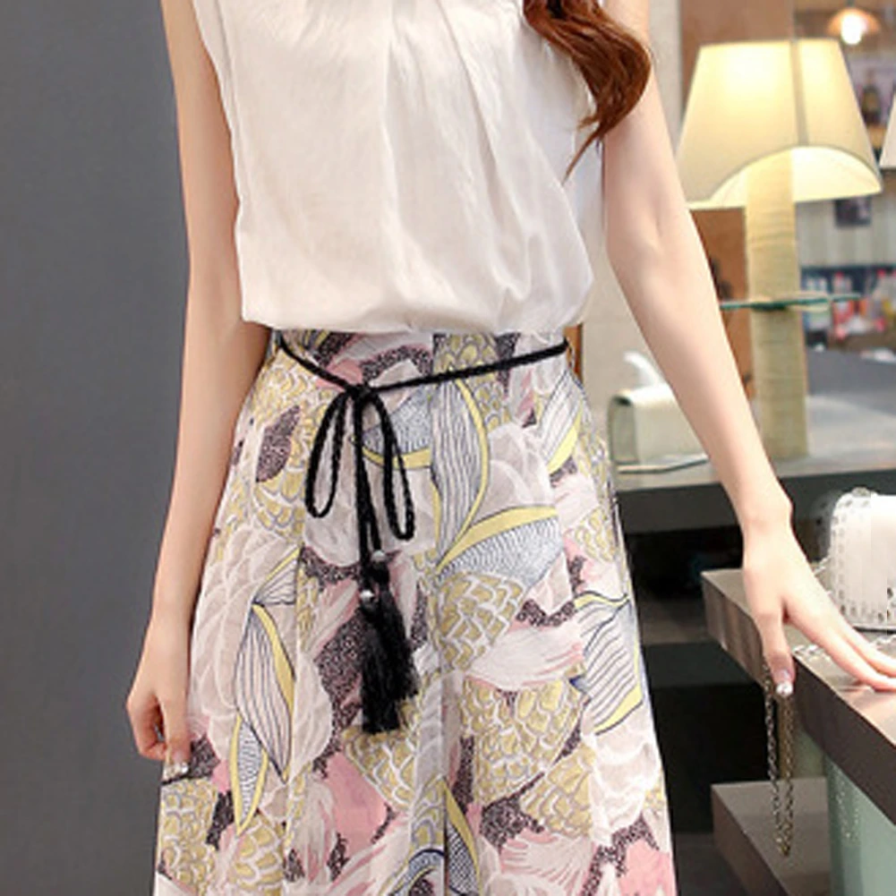 Women Waist Belt Rope Chinese Braided Style Woven Tassel Belt Colorful Knot Decorated Waist Chain Female Dress Coat Accessories