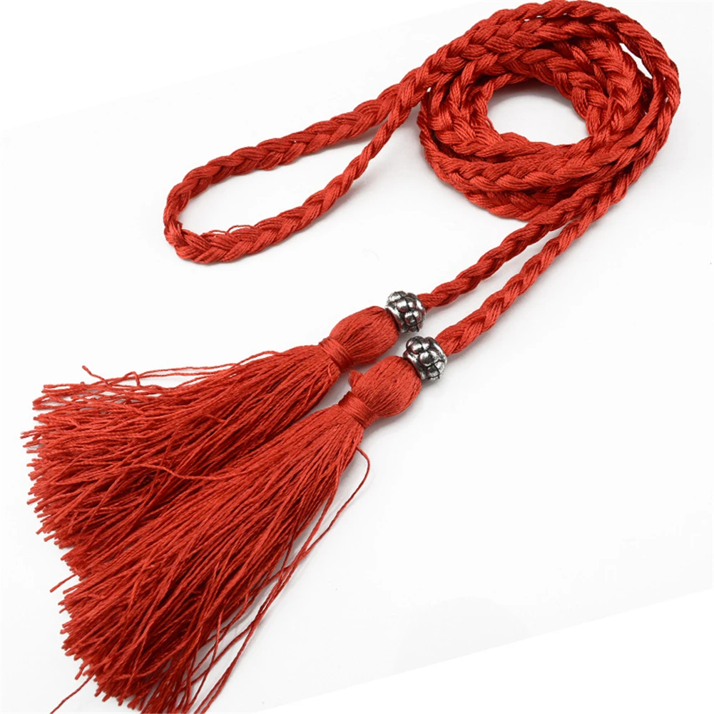 Women Waist Belt Rope Chinese Braided Style Woven Tassel Belt Colorful Knot Decorated Waist Chain Female Dress Coat Accessories