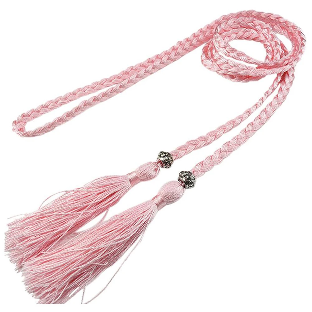Women Waist Belt Rope Chinese Braided Style Woven Tassel Belt Colorful Knot Decorated Waist Chain Female Dress Coat Accessories