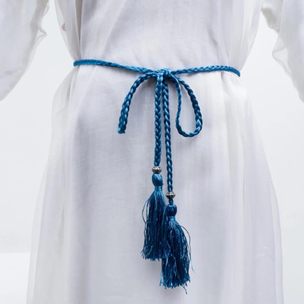 Women Waist Belt Rope Chinese Braided Style Woven Tassel Belt Colorful Knot Decorated Waist Chain Female Dress Coat Accessories