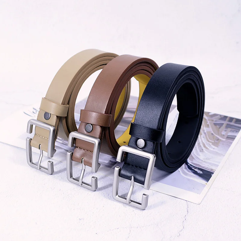 Fashion Teenagers Jeans Belt Chic Geometric Pin Buckle Black Girdle Strap Korean Vintage Waistband For Men Women PU Leather Belt