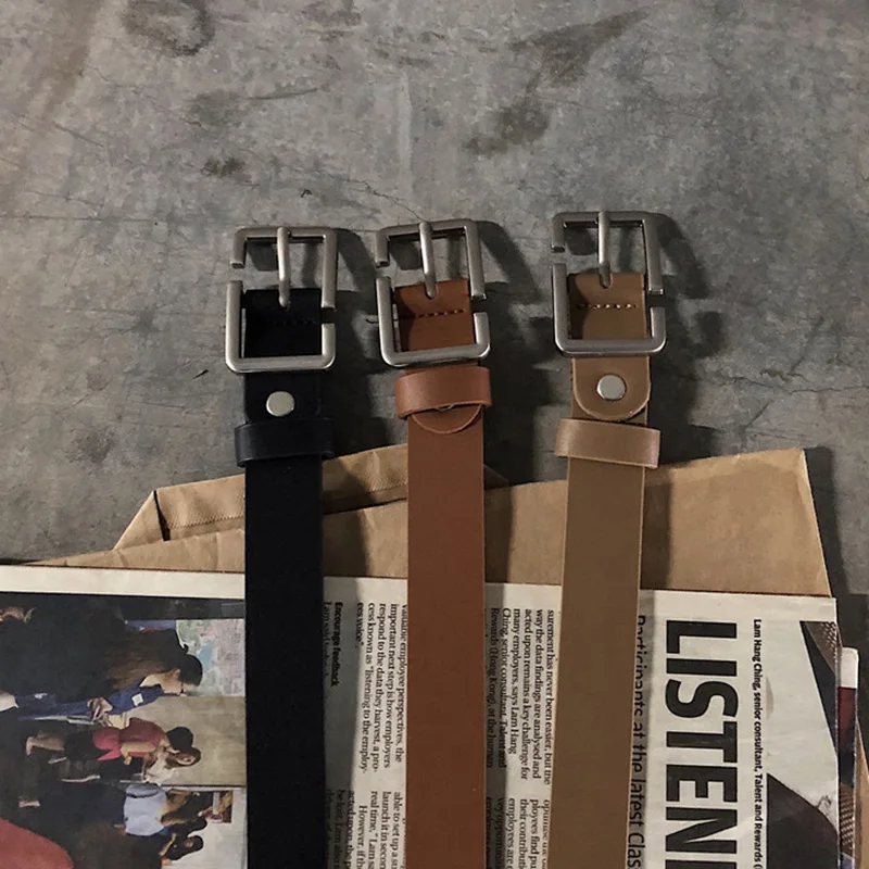 Fashion Teenagers Jeans Belt Chic Geometric Pin Buckle Black Girdle Strap Korean Vintage Waistband For Men Women PU Leather Belt