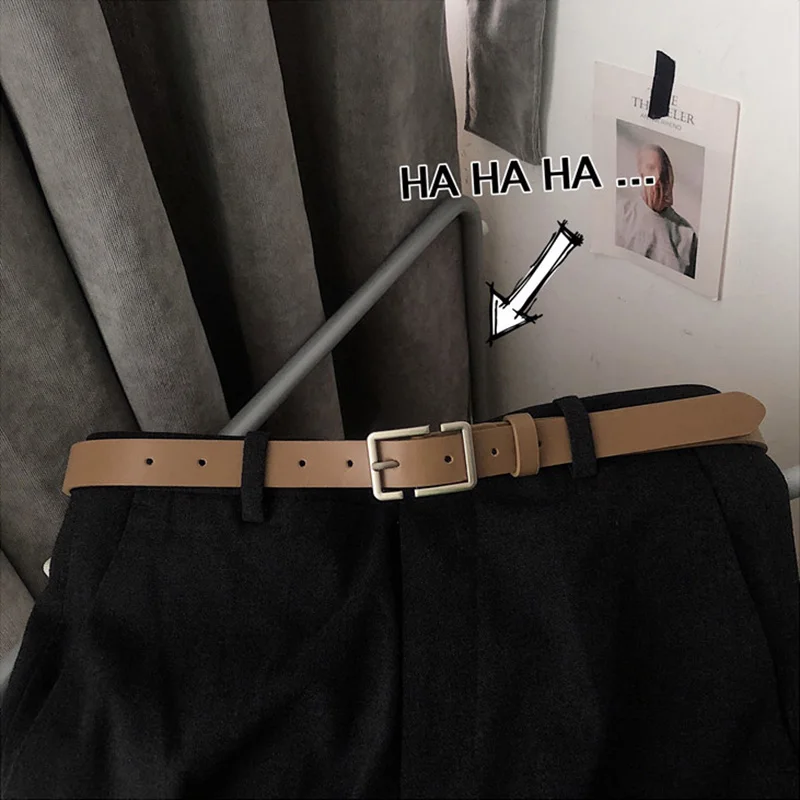Fashion Teenagers Jeans Belt Chic Geometric Pin Buckle Black Girdle Strap Korean Vintage Waistband For Men Women PU Leather Belt
