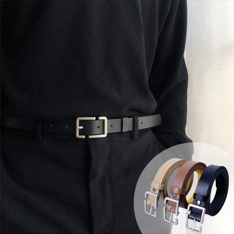 Fashion Teenagers Jeans Belt Chic Geometric Pin Buckle Black Girdle Strap Korean Vintage Waistband For Men Women PU Leather Belt