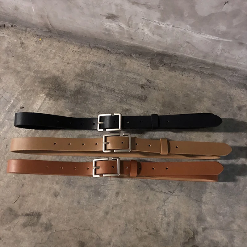 Fashion Teenagers Jeans Belt Chic Geometric Pin Buckle Black Girdle Strap Korean Vintage Waistband For Men Women PU Leather Belt
