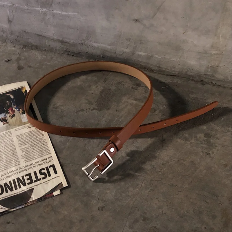 Fashion Teenagers Jeans Belt Chic Geometric Pin Buckle Black Girdle Strap Korean Vintage Waistband For Men Women PU Leather Belt