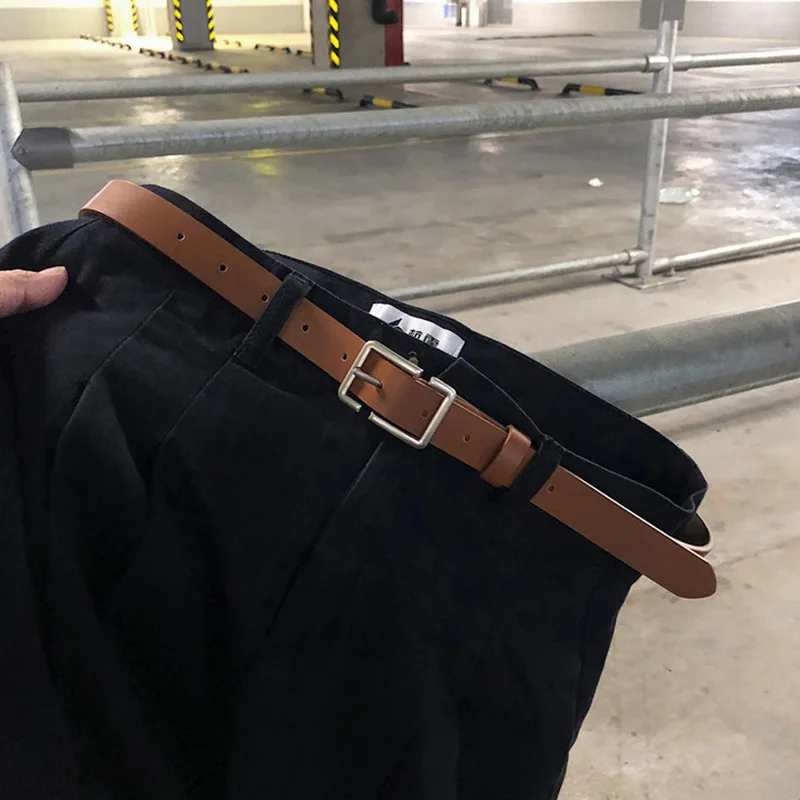 Fashion Teenagers Jeans Belt Chic Geometric Pin Buckle Black Girdle Strap Korean Vintage Waistband For Men Women PU Leather Belt