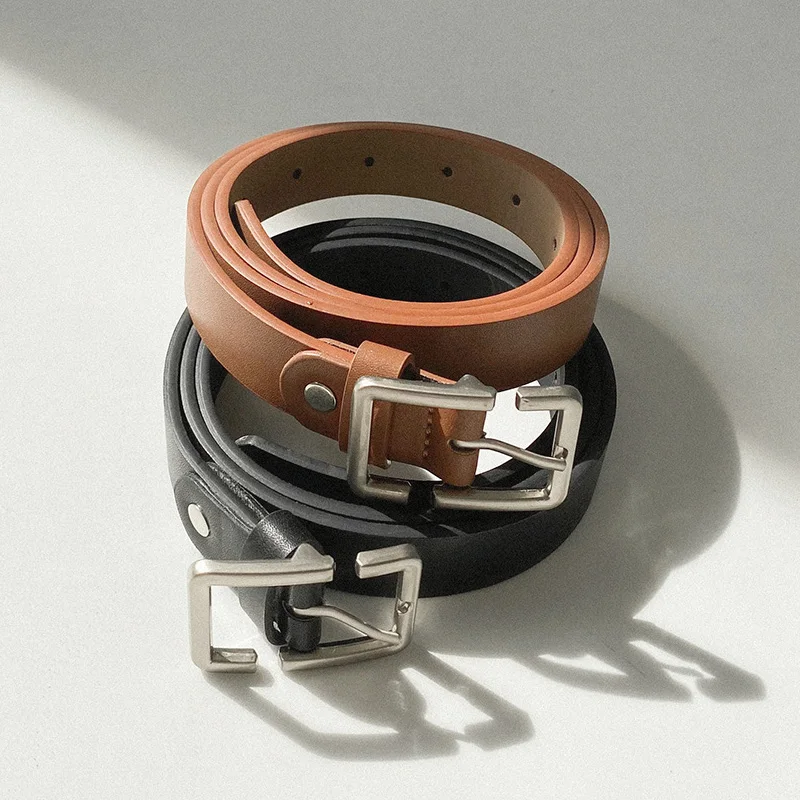 Fashion Teenagers Jeans Belt Chic Geometric Pin Buckle Black Girdle Strap Korean Vintage Waistband For Men Women PU Leather Belt