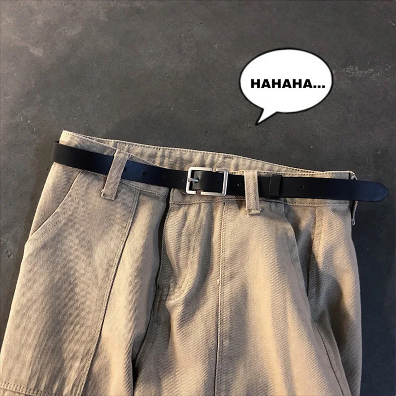 Fashion Teenagers Jeans Belt Chic Geometric Pin Buckle Black Girdle Strap Korean Vintage Waistband For Men Women PU Leather Belt