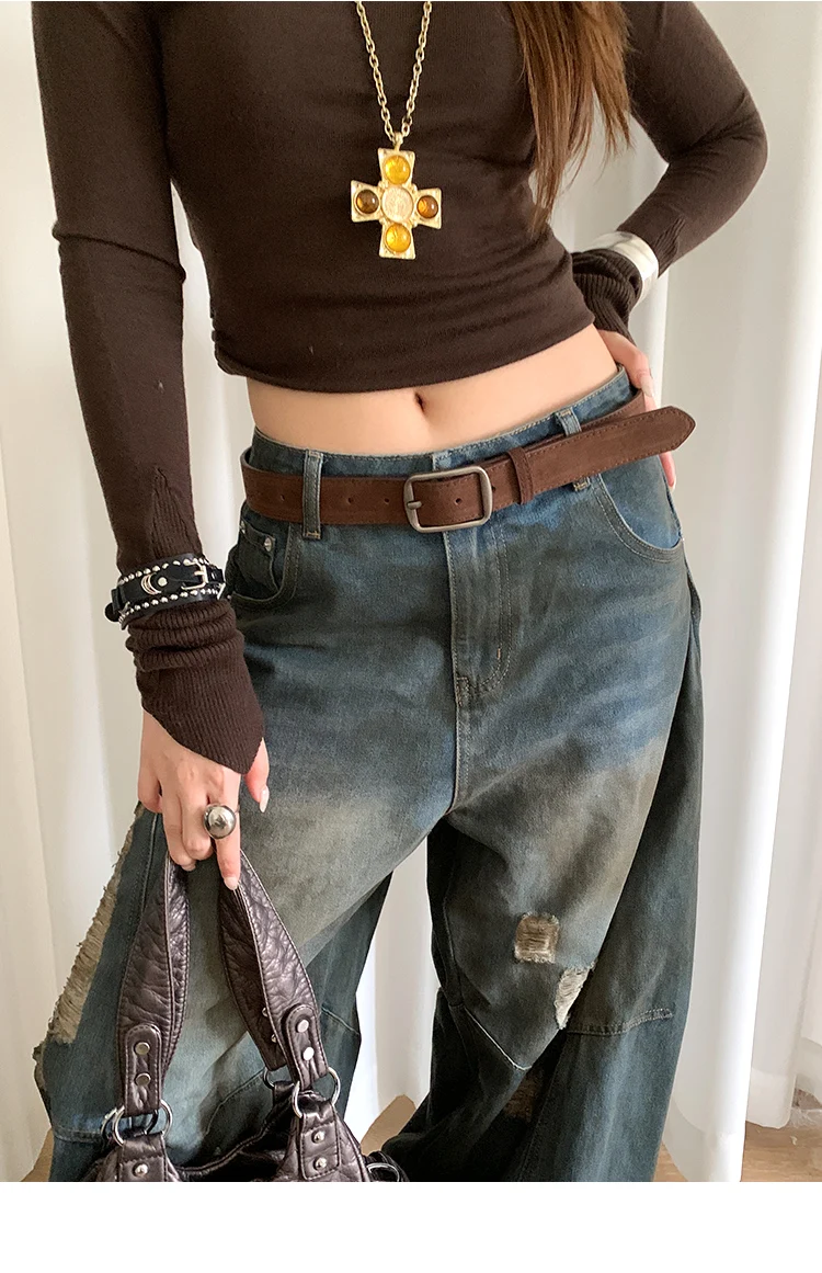 Korean Version Of Retro Velvet Brown Belt For Women A Small Number Of Skirts And Jeans Belts With A High-End Feel