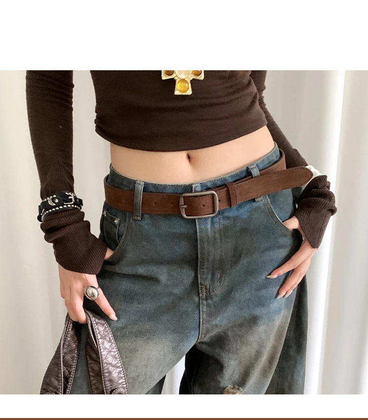 Korean Version Of Retro Velvet Brown Belt For Women A Small Number Of Skirts And Jeans Belts With A High-End Feel