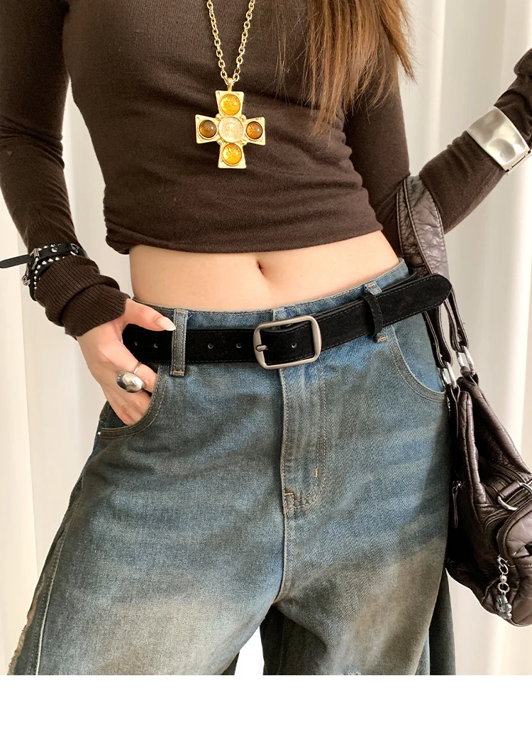 Korean Version Of Retro Velvet Brown Belt For Women A Small Number Of Skirts And Jeans Belts With A High-End Feel