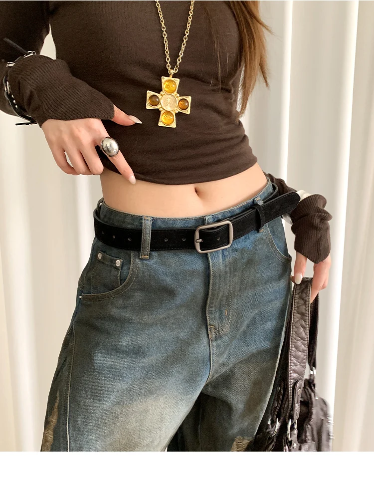 Korean Version Of Retro Velvet Brown Belt For Women A Small Number Of Skirts And Jeans Belts With A High-End Feel