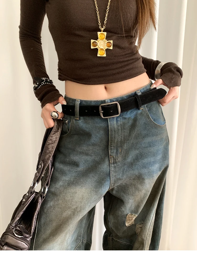 Korean Version Of Retro Velvet Brown Belt For Women A Small Number Of Skirts And Jeans Belts With A High-End Feel