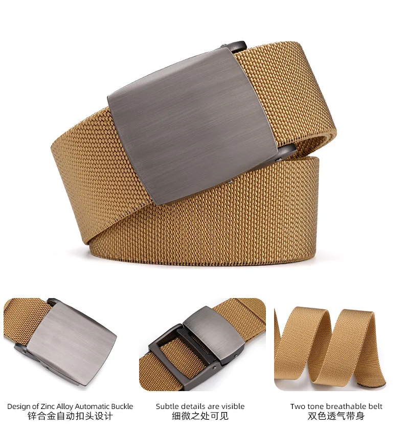 New Golf Sports Elastic Belt Fashion Belt Metal Automatic Buckle Tough Stretch Nylon Men Work belt 120CM Big Size Belts