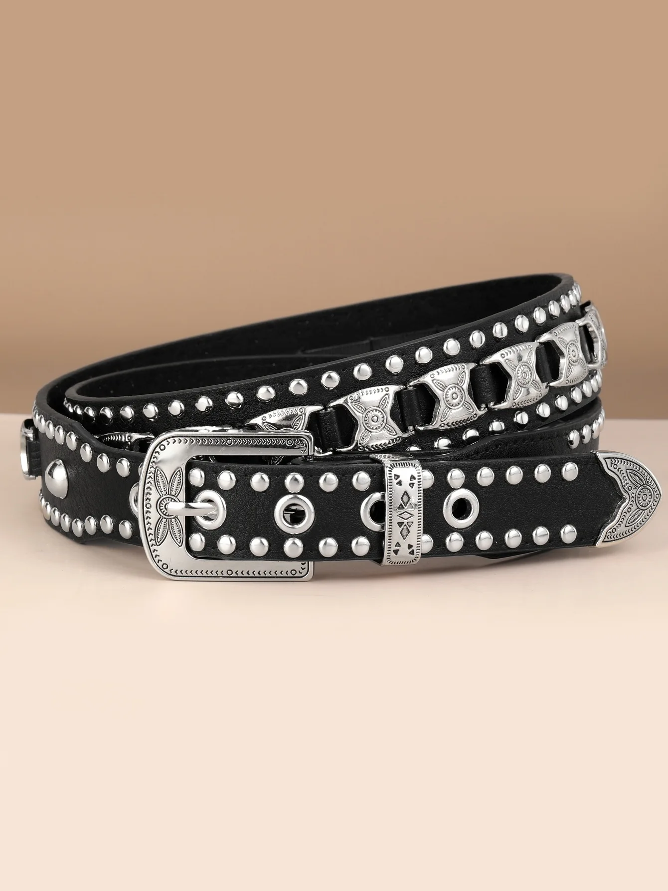 Maikun New Men's European And American Punk Belt Fashion Women's Rivet Wide Waist Cross Border Jeans Belt Unisex