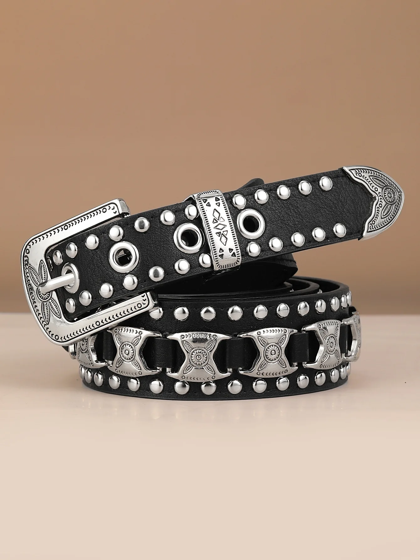 Maikun New Men's European And American Punk Belt Fashion Women's Rivet Wide Waist Cross Border Jeans Belt Unisex
