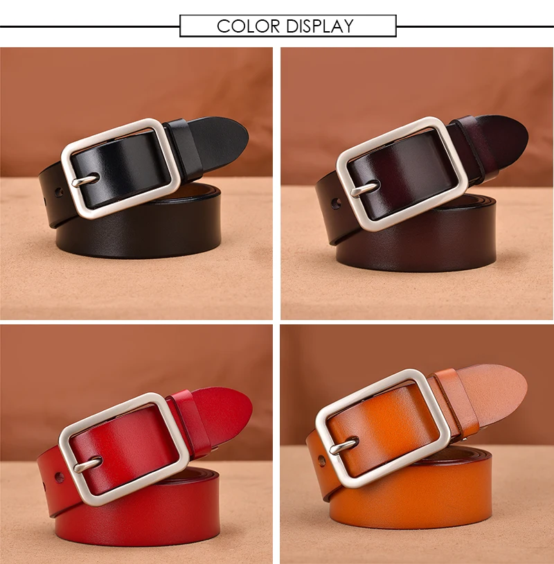 VATLTY 95cm-115cm Women's Leather Belt 33mm Natural Cowhide Alloy Silver Buckle Unisex Brown Belt Fashion Trousers Girdle Male