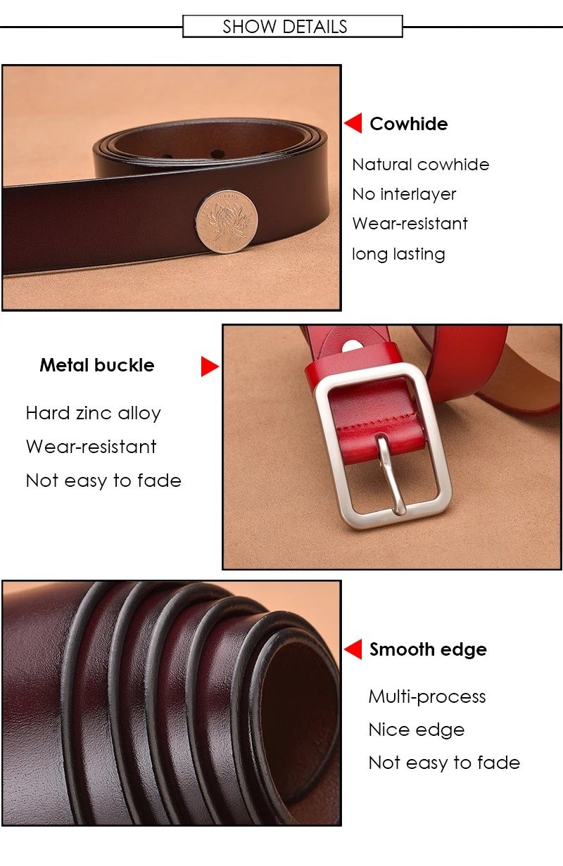 VATLTY 95cm-115cm Women's Leather Belt 33mm Natural Cowhide Alloy Silver Buckle Unisex Brown Belt Fashion Trousers Girdle Male