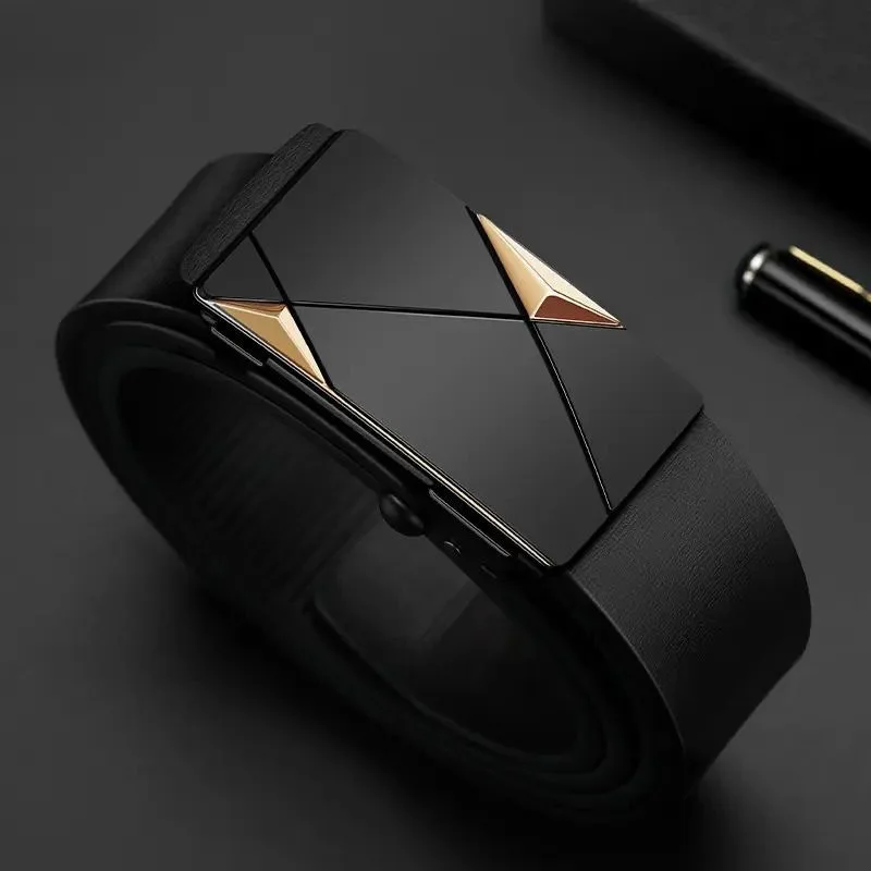 Men's Belt Black Automatic Buckle PU Belt Fashion Brand Luxury PU Leather Belt Business Casual Belt Trend Stylish Waist Belt Man
