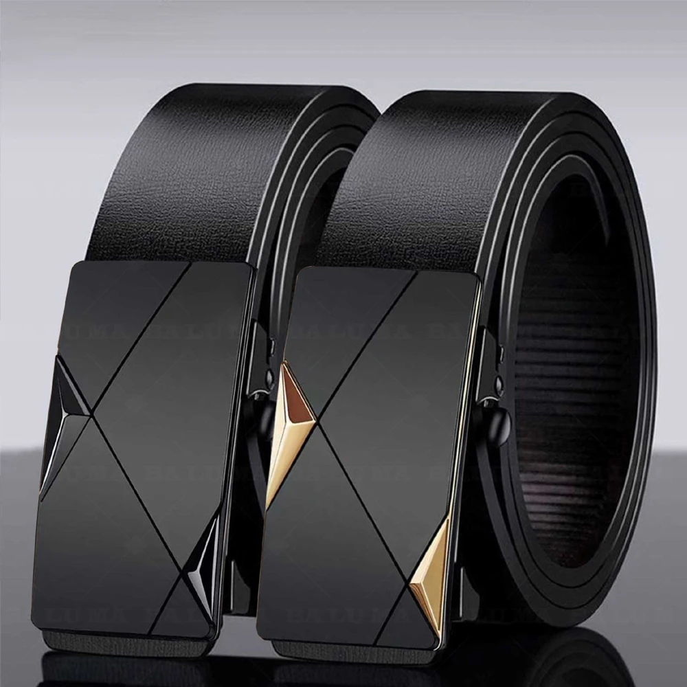 Men's Belt Black Automatic Buckle PU Belt Fashion Brand Luxury PU Leather Belt Business Casual Belt Trend Stylish Waist Belt Man