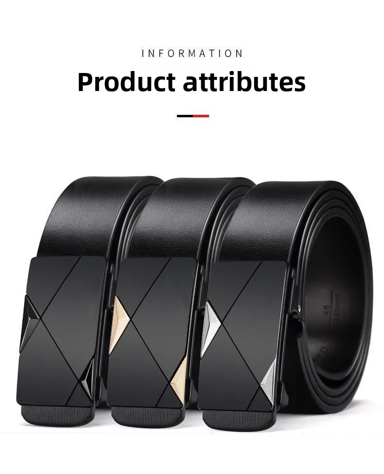 Men's Belt Black Automatic Buckle PU Belt Fashion Brand Luxury PU Leather Belt Business Casual Belt Trend Stylish Waist Belt Man