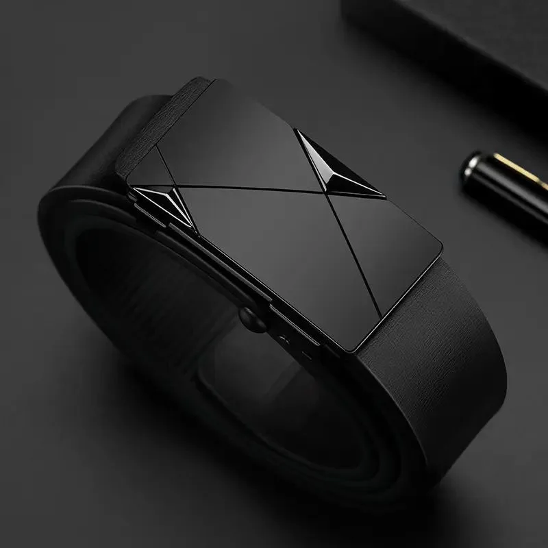 Men's Belt Black Automatic Buckle PU Belt Fashion Brand Luxury PU Leather Belt Business Casual Belt Trend Stylish Waist Belt Man