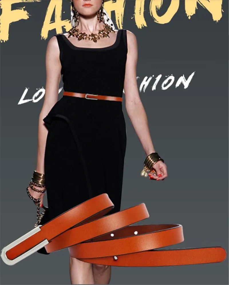 High Quality Real Cowskin Leather Belt Fashion Alloy Buckle Retro Ladies Thin Belts for Women Wild Jumpsuit Ceinture