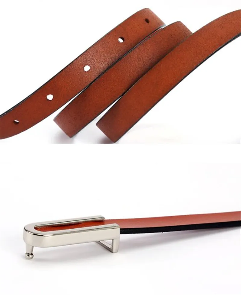 High Quality Real Cowskin Leather Belt Fashion Alloy Buckle Retro Ladies Thin Belts for Women Wild Jumpsuit Ceinture