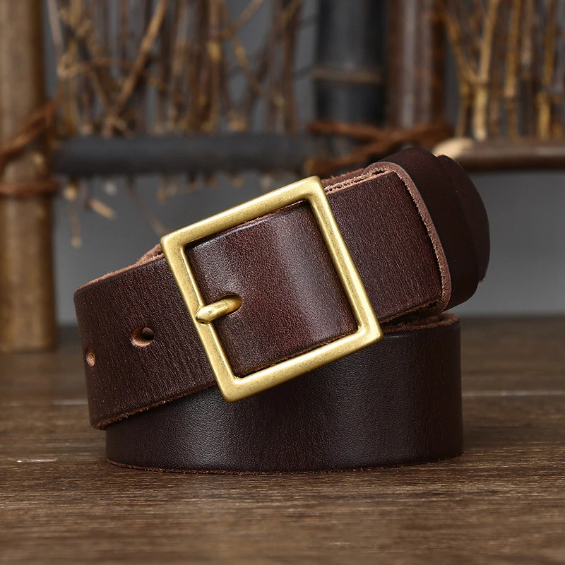 3.3CM Pure Cowhide Genuine Leather for Men's Women High Quality Jeans Brass Buckle Belts Cowboy Fashion Designer Matching Belt