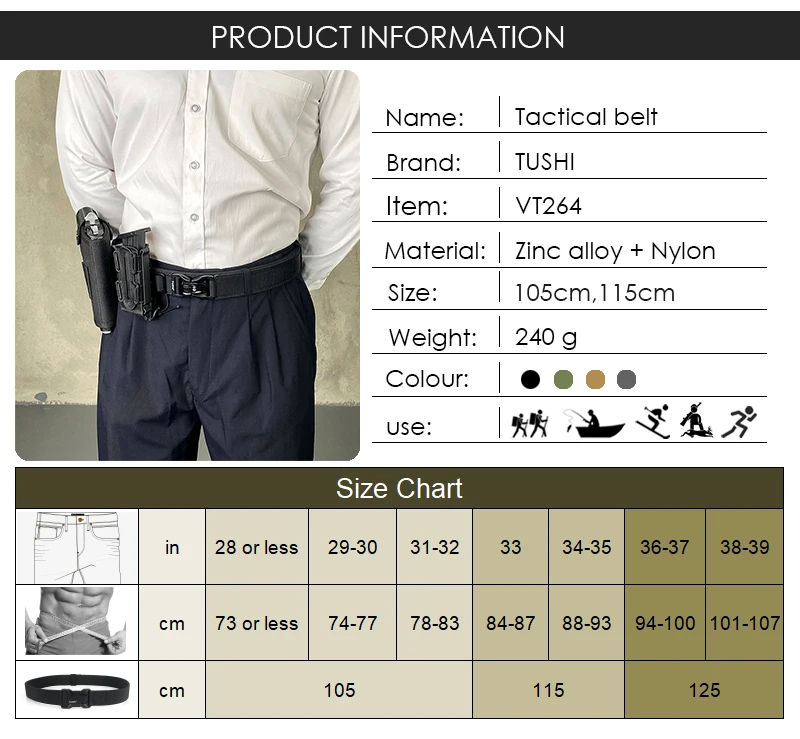 VATLTY New Rigid Trouser Belt for Men Metal Buckle Quick Release Military Tactical Belt Thick Nylon Casual Belt Male Girdle