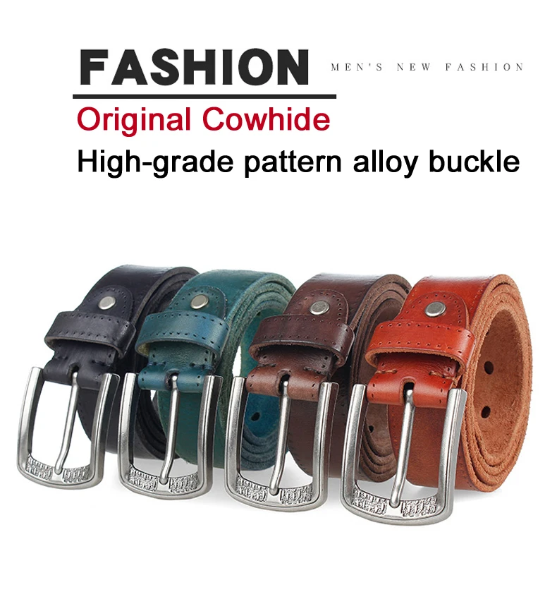 MEDYLA Men's Belt Natural Skin Cowhide Belt Vintage Alloy Pin Buckle Jeans Belts Strap Casual Leather Belt For Men DSW533