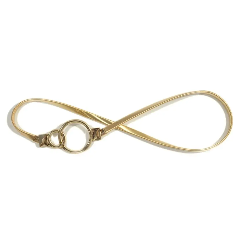 Fashion Metal Elastic Belt for Dresses Thin Waistband Stretch Skinny Round Leaf Buckle Waist Band Ladies Dress Cummerbands New