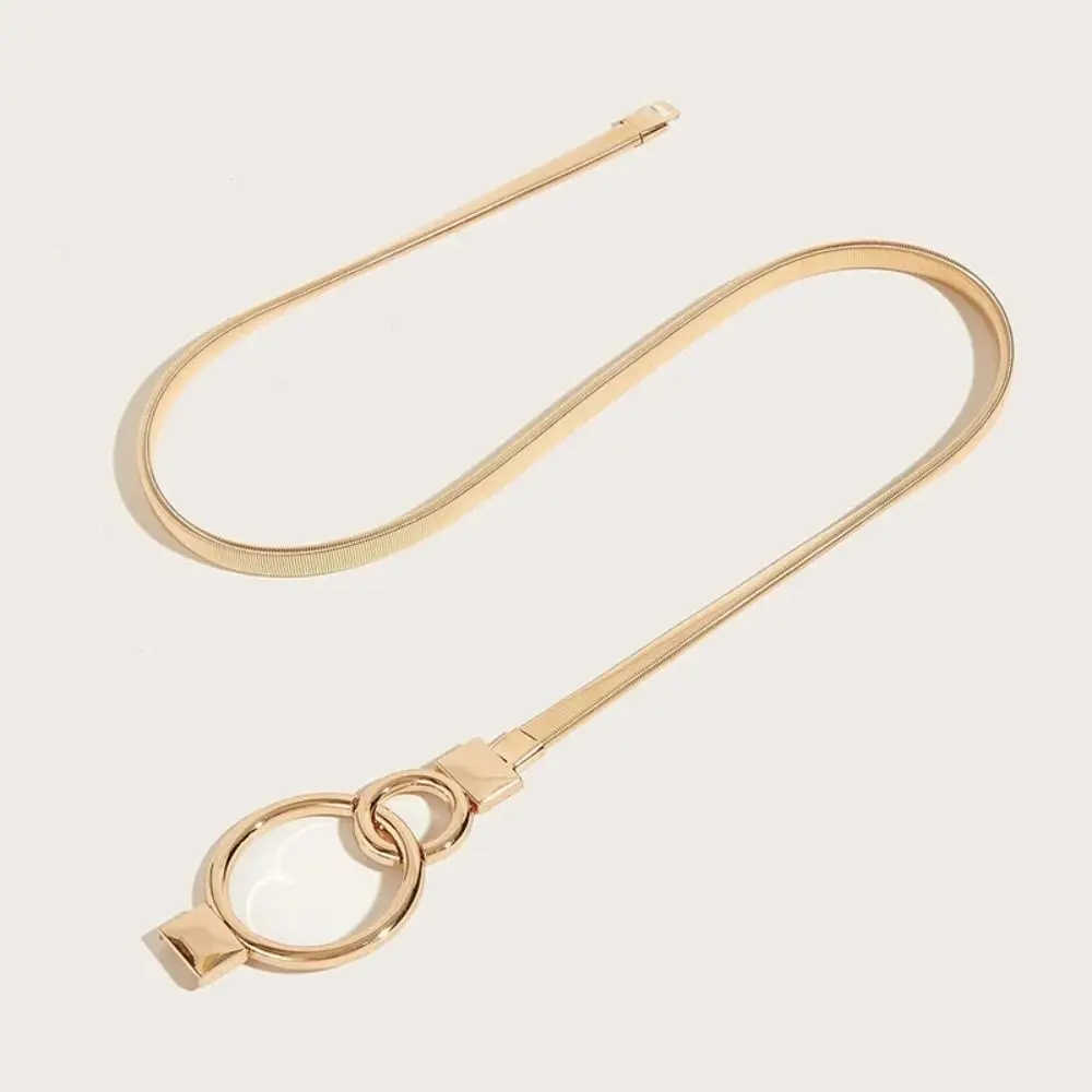 Fashion Metal Elastic Belt for Dresses Thin Waistband Stretch Skinny Round Leaf Buckle Waist Band Ladies Dress Cummerbands New