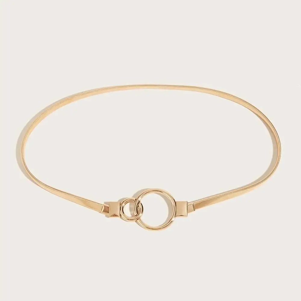 Fashion Metal Elastic Belt for Dresses Thin Waistband Stretch Skinny Round Leaf Buckle Waist Band Ladies Dress Cummerbands New
