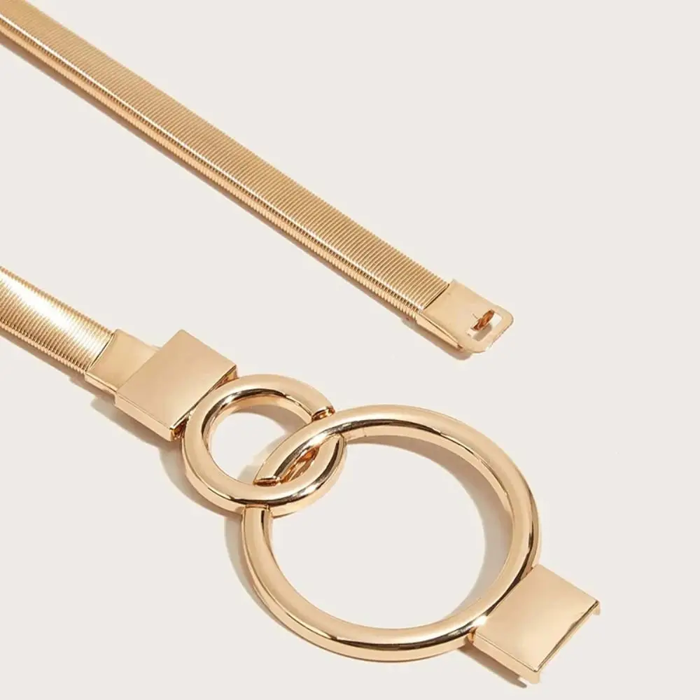 Fashion Metal Elastic Belt for Dresses Thin Waistband Stretch Skinny Round Leaf Buckle Waist Band Ladies Dress Cummerbands New