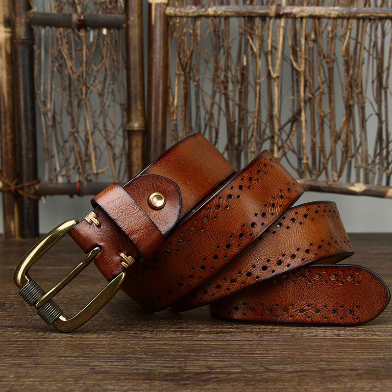 2024 Fashion Men's Belt Genuine Leather Pure Cowhide Pin Buckle Vintage Belt for Trap Male Jeans for Man Luxury Designer