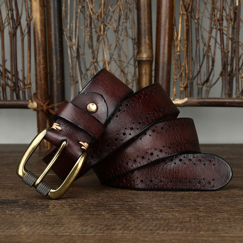 2024 Fashion Men's Belt Genuine Leather Pure Cowhide Pin Buckle Vintage Belt for Trap Male Jeans for Man Luxury Designer