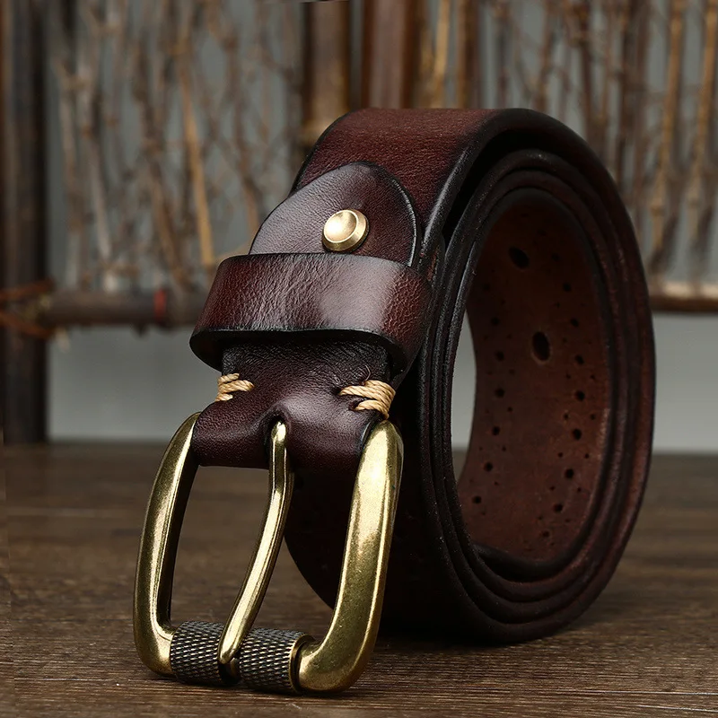 2024 Fashion Men's Belt Genuine Leather Pure Cowhide Pin Buckle Vintage Belt for Trap Male Jeans for Man Luxury Designer
