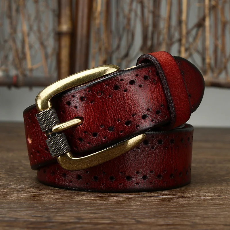 2024 Fashion Men's Belt Genuine Leather Pure Cowhide Pin Buckle Vintage Belt for Trap Male Jeans for Man Luxury Designer