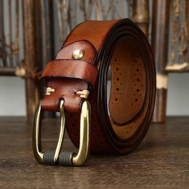 2024 Fashion Men's Belt Genuine Leather Pure Cowhide Pin Buckle Vintage Belt for Trap Male Jeans for Man Luxury Designer