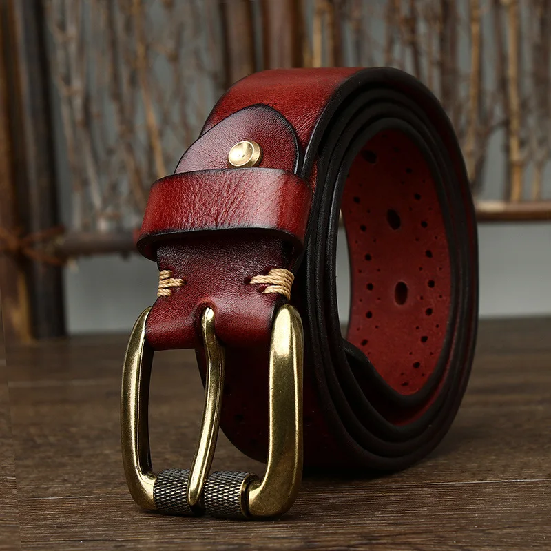 2024 Fashion Men's Belt Genuine Leather Pure Cowhide Pin Buckle Vintage Belt for Trap Male Jeans for Man Luxury Designer