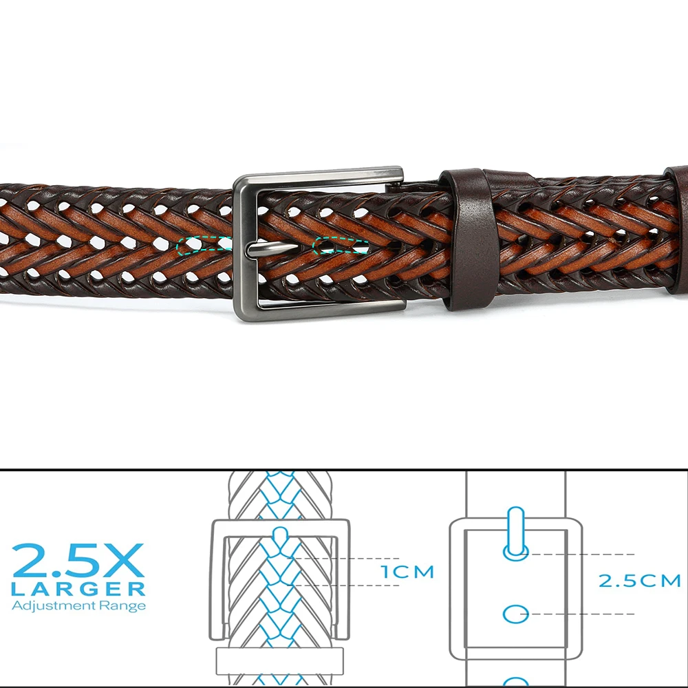 CHAOREN Leather Braided Belts for Mens Casual Woven Leather Belt for Dress Pants
