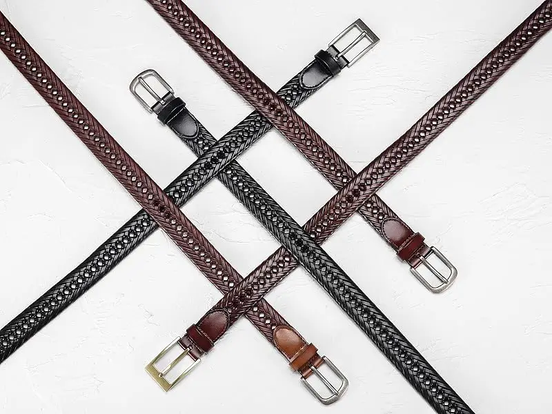 CHAOREN Leather Braided Belts for Mens Casual Woven Leather Belt for Dress Pants