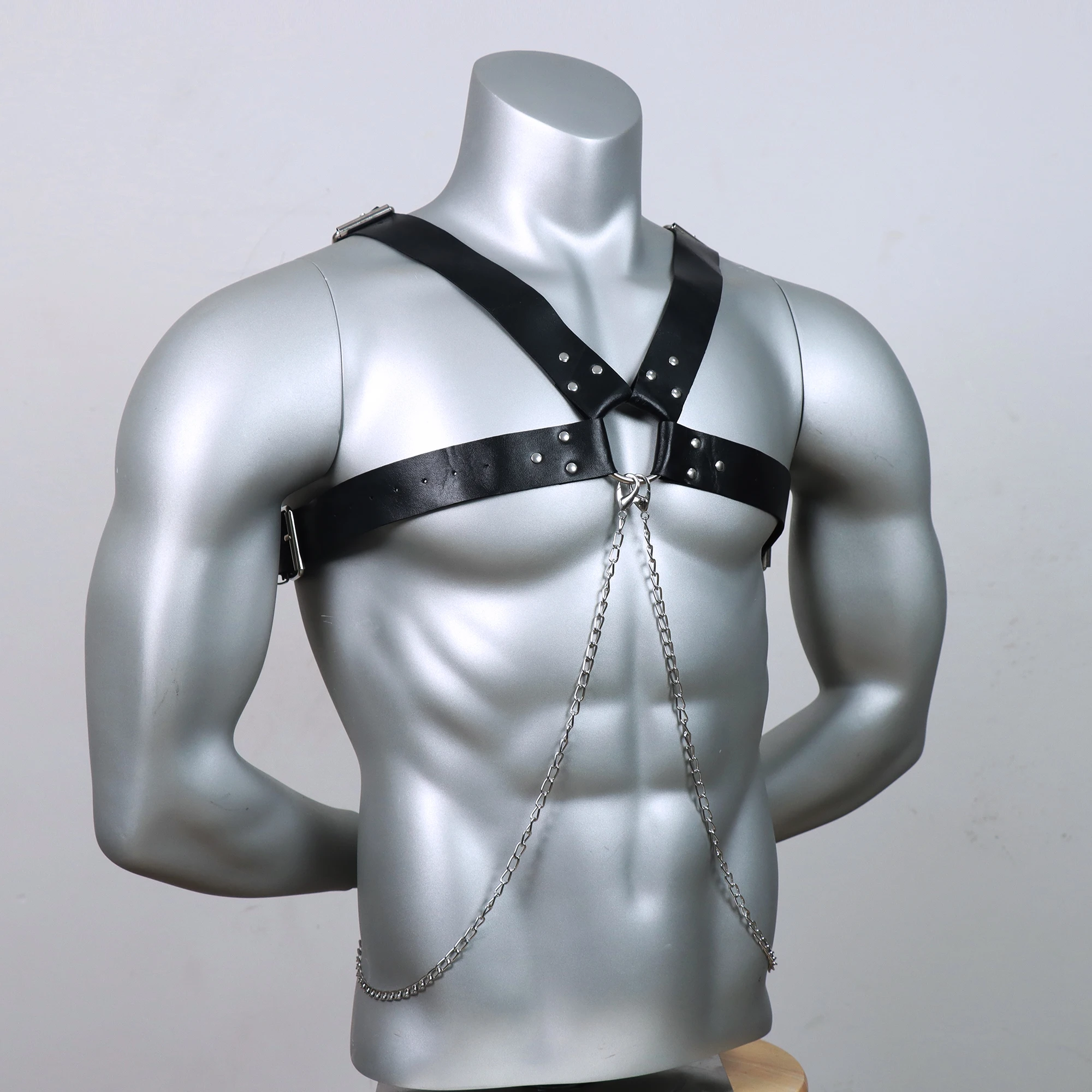 Men's Faux Leather Body Chest Harness Belt with Chain, For Daliy Wear, Paty, Cosplay, Punk Style